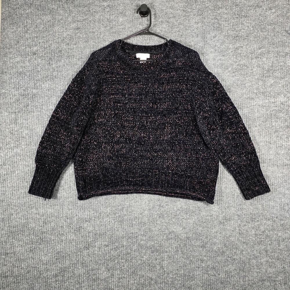 Cynthia Rowley Chunky Sweater Womens L Black Metallic Speckled Balloon Sleeve